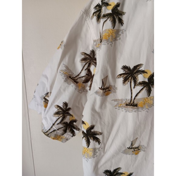 Michael Austin Mens Hawaiian Shirt XL Cotton Short Sleeve Pam Trees Cream - Picture 6 of 15